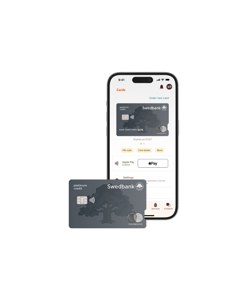 Platinum кредитная карта отображается в мобильном приложении Swedbank