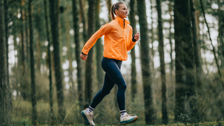 A person running in the woods